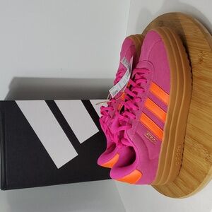 Adidas VL Court Bold Pink Orange Stripes Suede Skateboarding Sneakers W 9.5 NWT